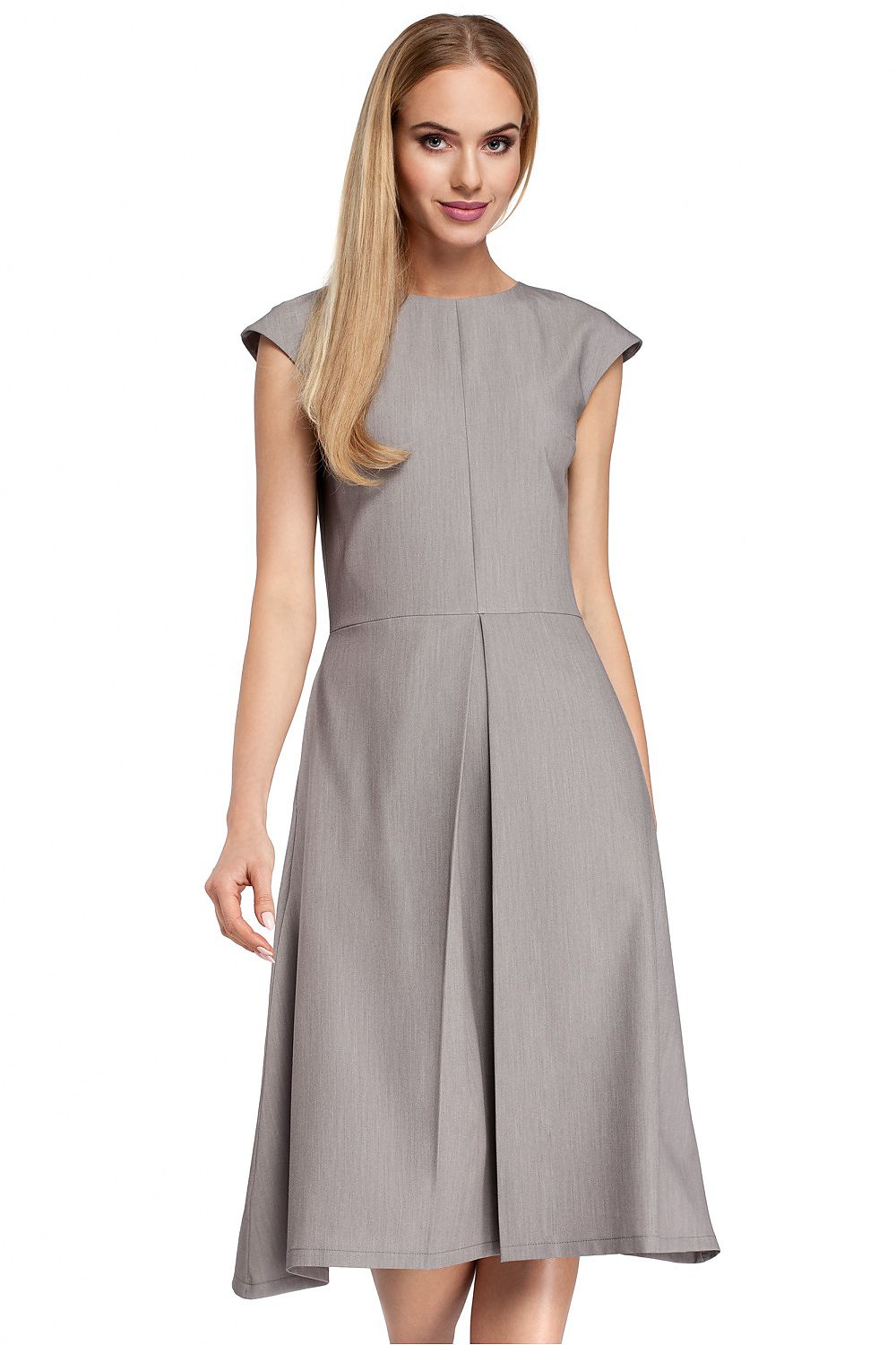 Pleated Midi Work Dress Elegant Office Style-Day Dress-GUOCALI
