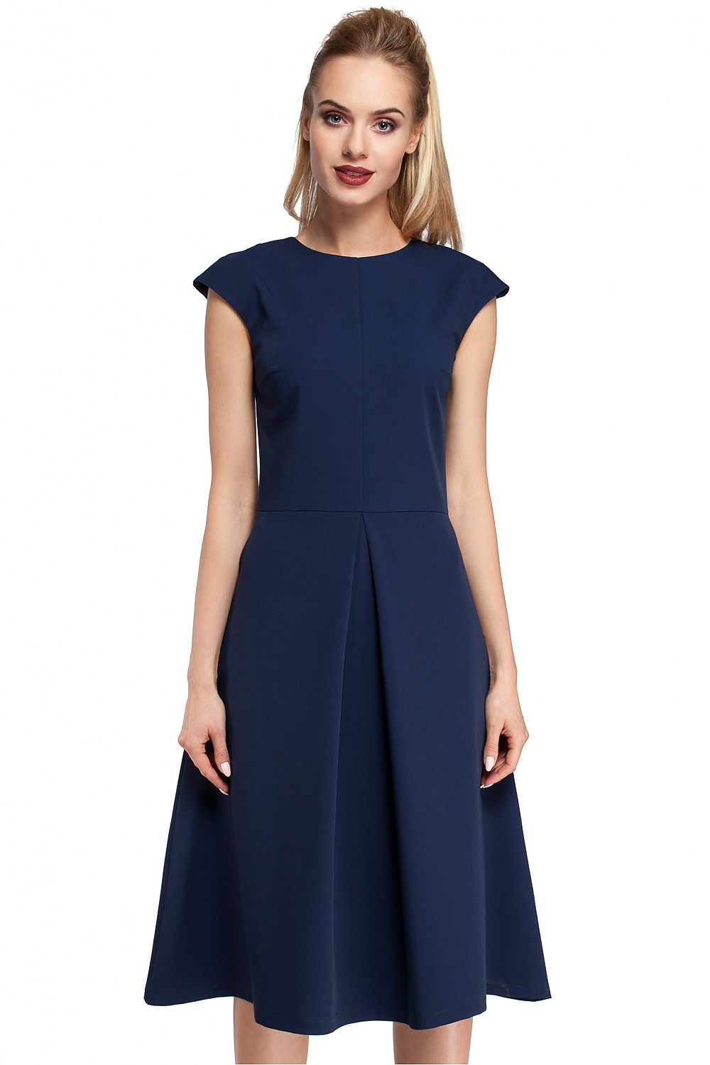 Pleated Midi Work Dress Elegant Office Style-Day Dress-GUOCALI