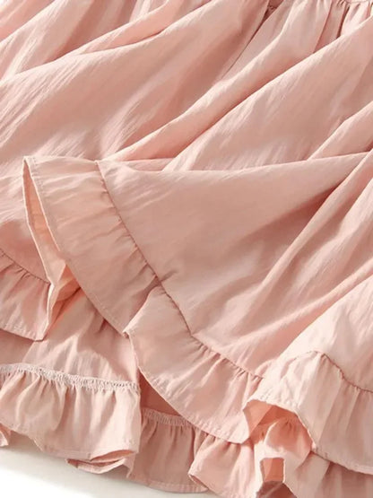 Pleated Patchwork A-Line Long Skirt -Guocali