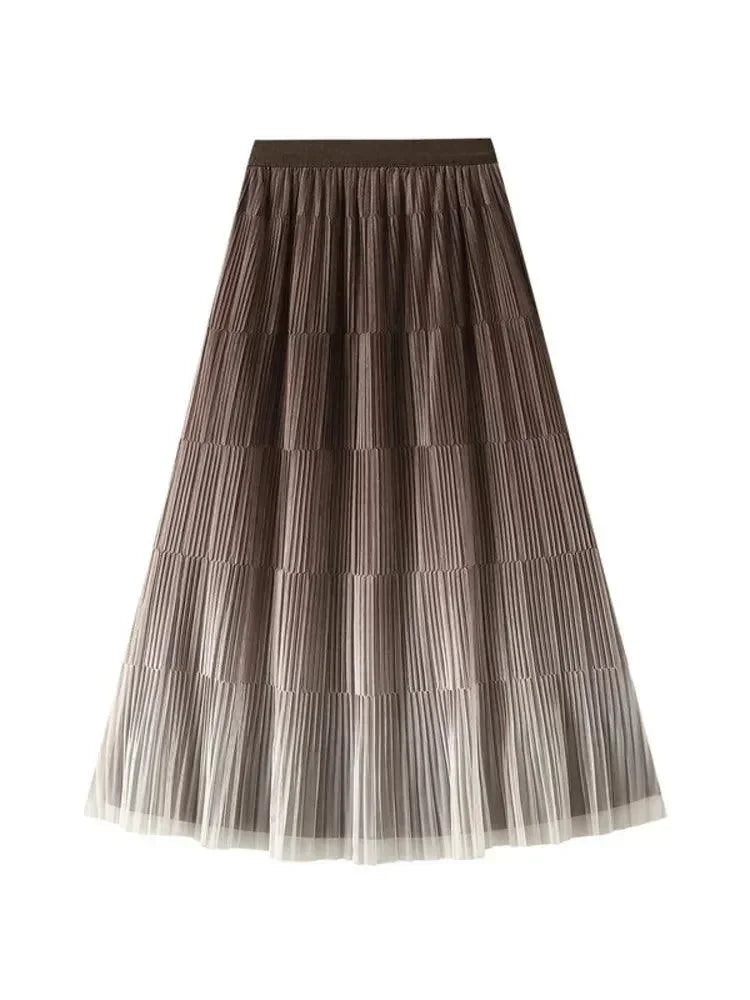 Pleated Skirt Women Gradient - A-Line Loose Midi Women Skirt