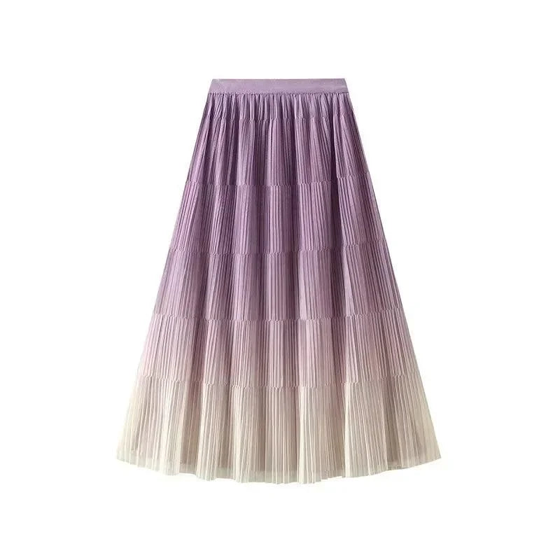 Pleated Skirt Women Gradient - A-Line Loose Midi Women Skirt
