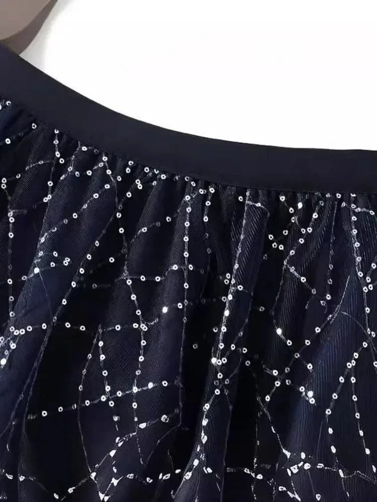 Pleated Skirt Women Sequin Mesh - High Waist Maxi Women Skirt