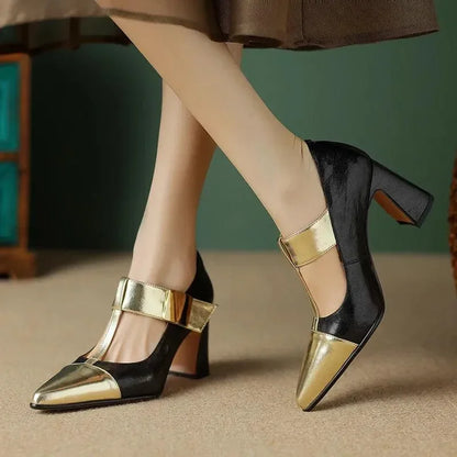 Pointed Toe T-Strap Women Pumps -Guocali