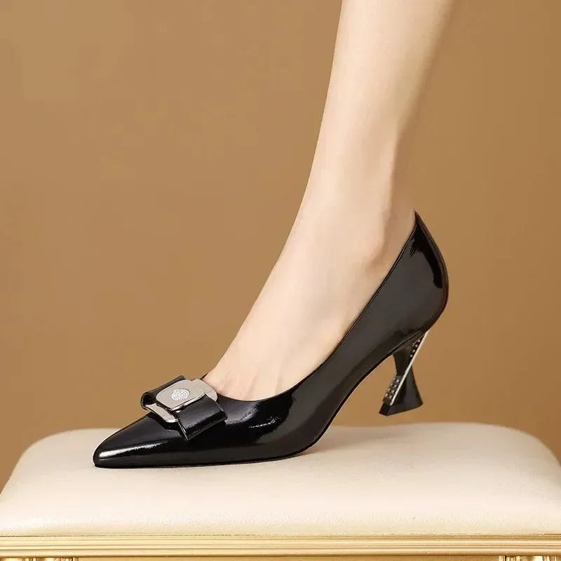 Pointed Toe Women Leather Stiletto Pumps -Guocali