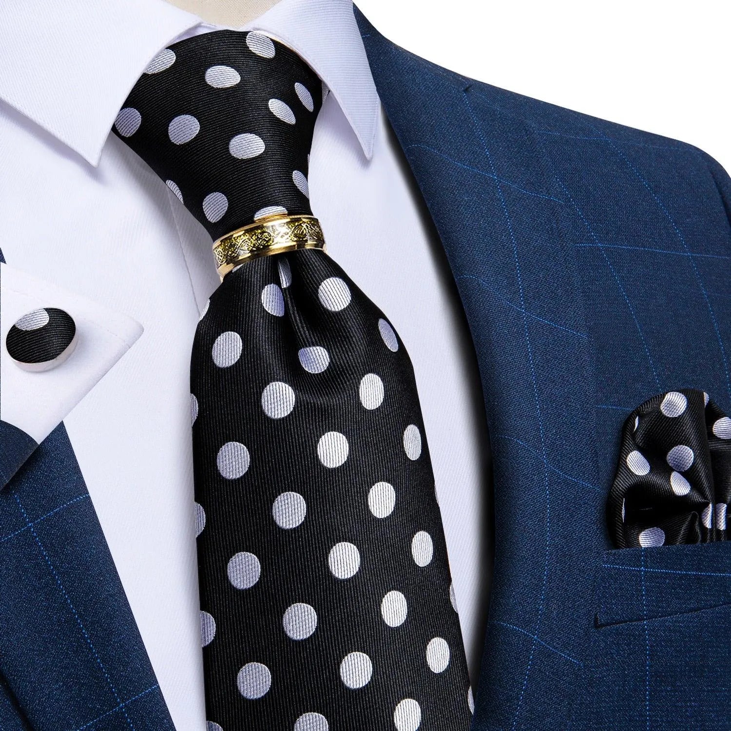 Polka Dots Silk Necktie Set -Guocali