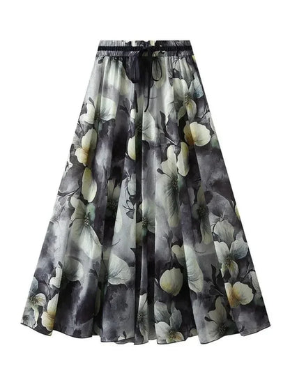Print Skirt Lace Up Waist -Guocali