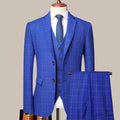 3-Piece Blue Plaid Suit for Men - Business Style -Guocali