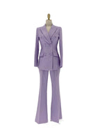 Chic Women's Pant Suit - Solid Double-Breasted