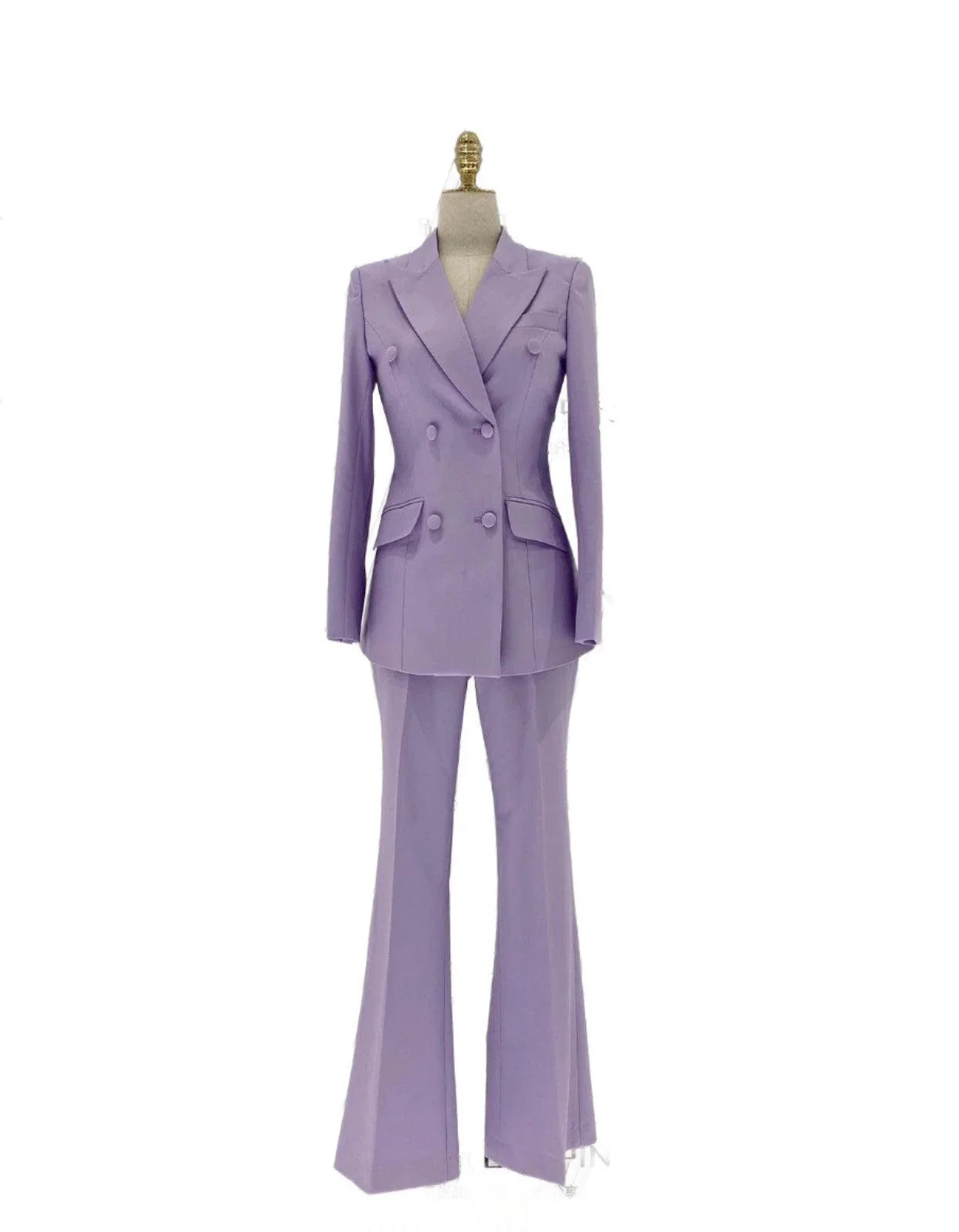 Chic Women's Pant Suit - Solid Double-Breasted