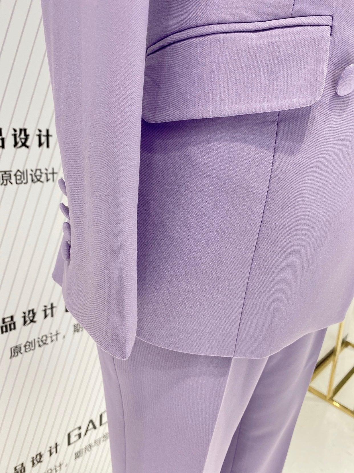 Purple Double-Breasted Suit - Women Flared Pantsuit - Pantsuit - Guocali