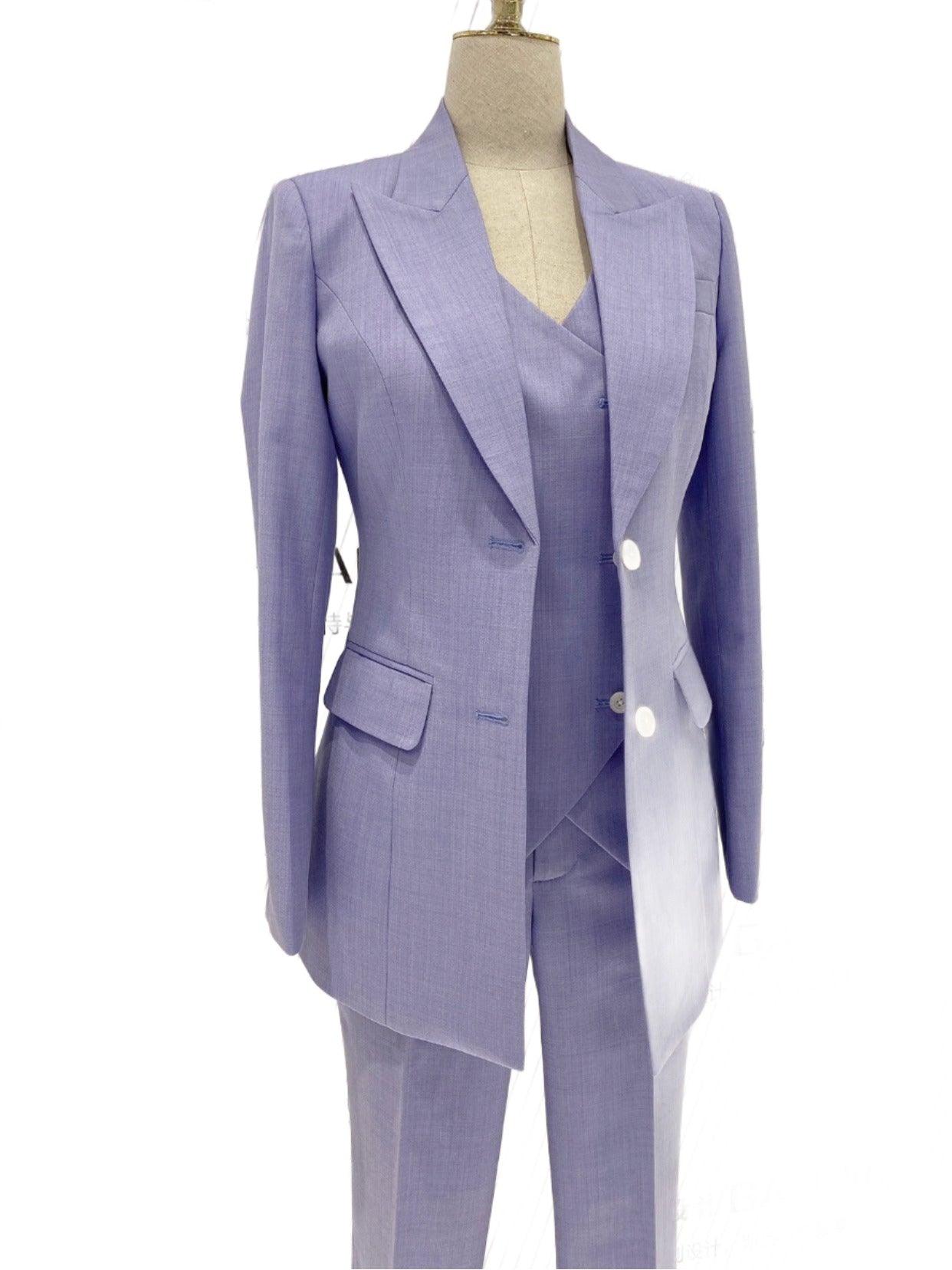 Purple Three-Piece Suit - Women Double-Breasted Pantsuit - Pantsuit - Guocali