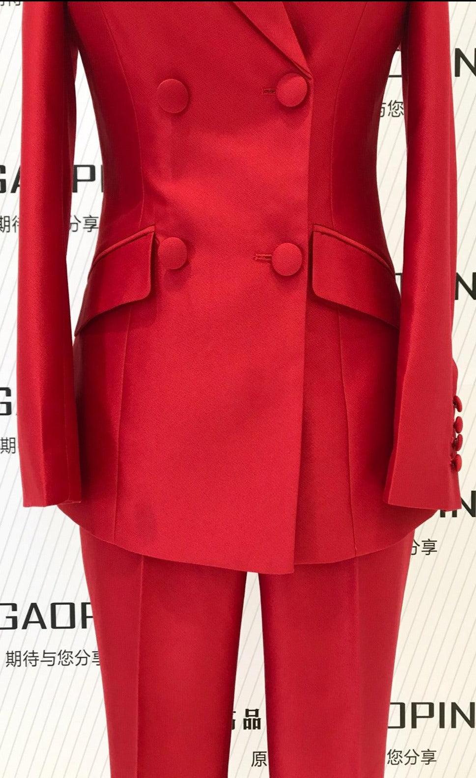 Red 2-Piece Double-Breasted Suit - Women Pant Suit - Pantsuit - Guocali