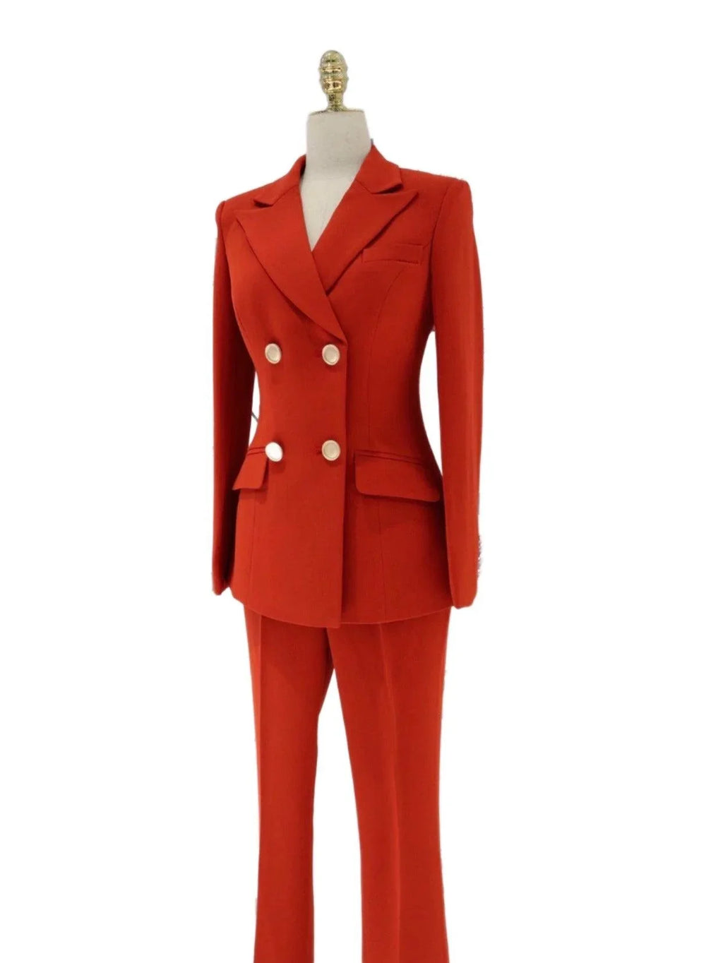 Elegant Women's Pant Suit - Solid Double-Breasted