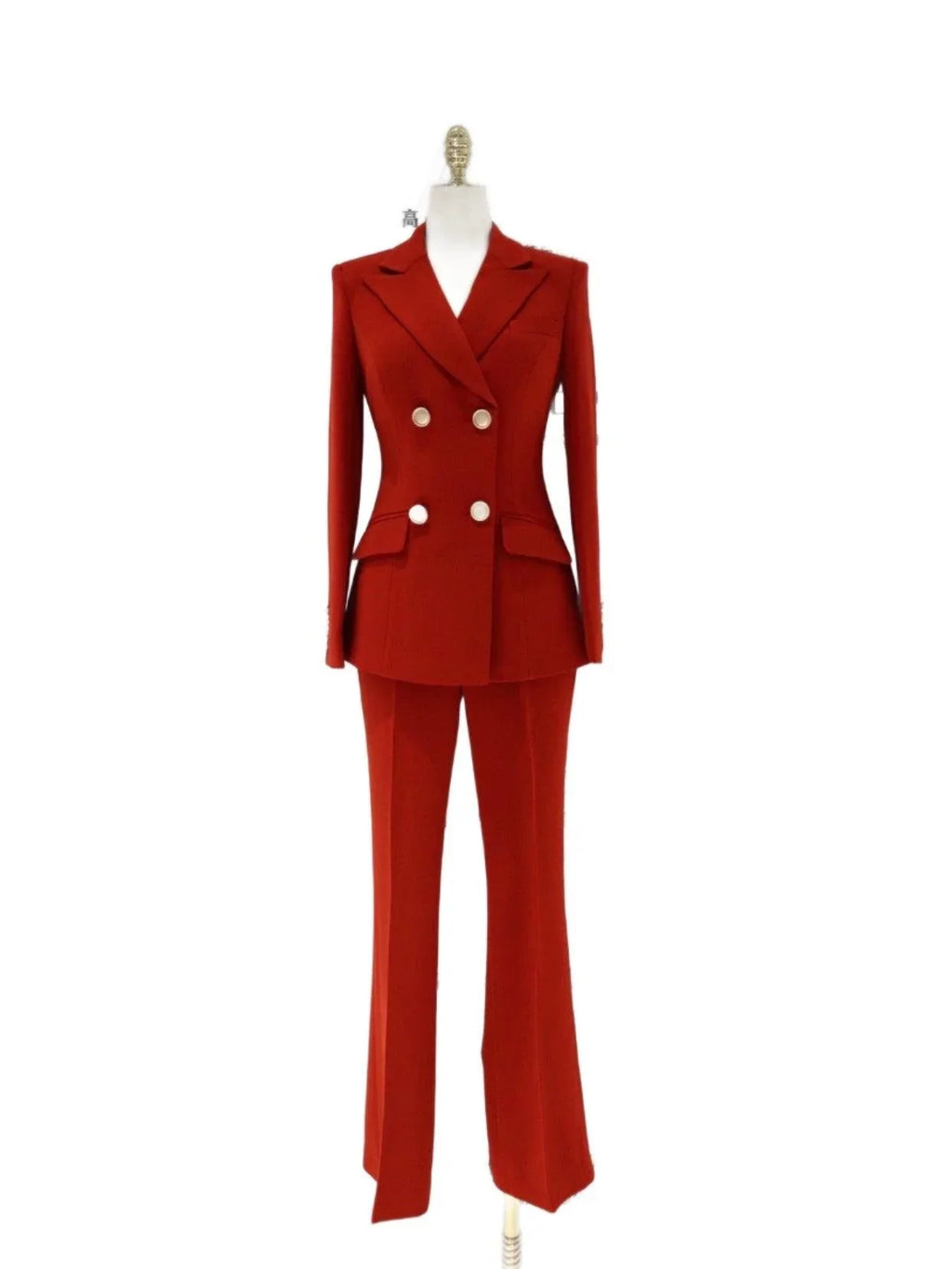 Elegant Women's Pant Suit - Solid Double-Breasted