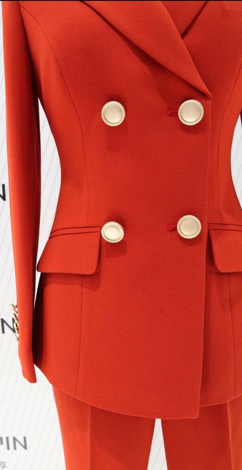 Elegant Women's Pant Suit - Solid Double-Breasted