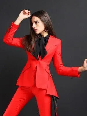 Red Flared Pant Suits - Women Trouser Suits - Trouser Suit -Guocali