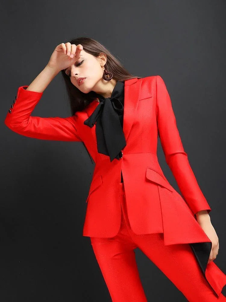 Red Flared Pant Suits - Women Trouser Suits - Trouser Suit -Guocali