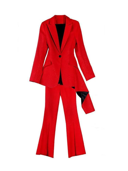 Red Flared Pant Suits - Women Trouser Suits - Trouser Suit -Guocali
