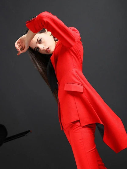 Red Flared Pant Suits - Women Trouser Suits - Trouser Suit -Guocali