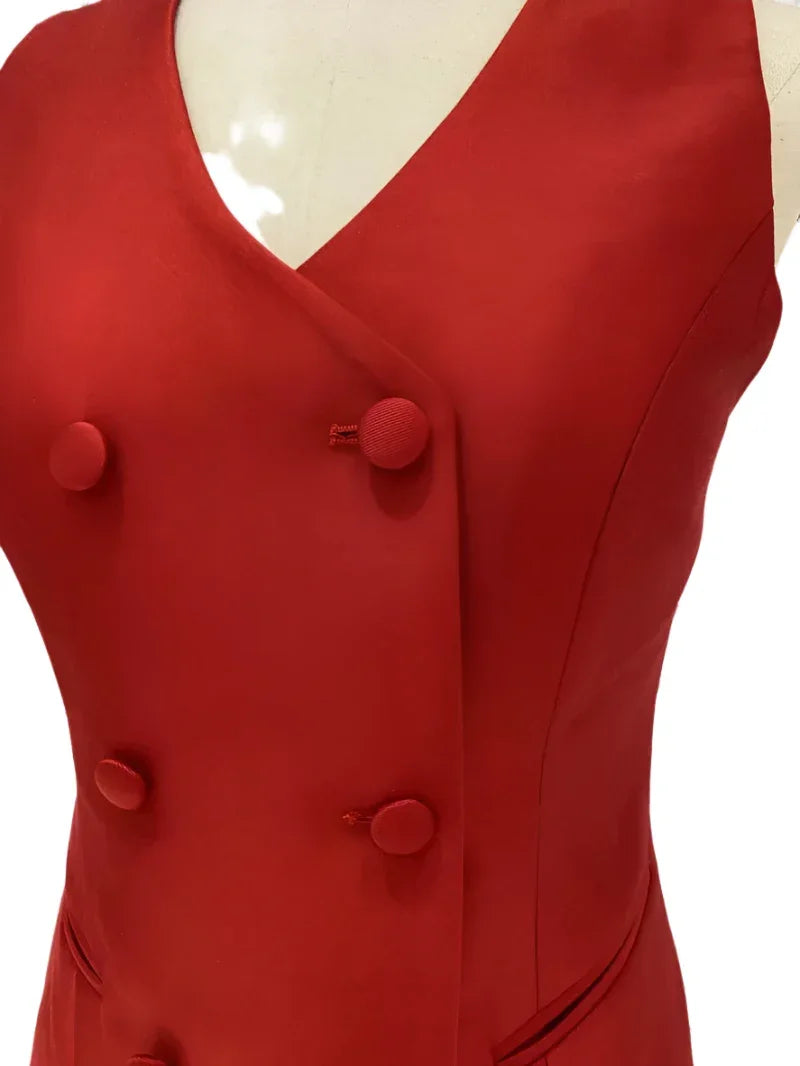 Chic Women's Pant Suit - Solid Single-Breasted