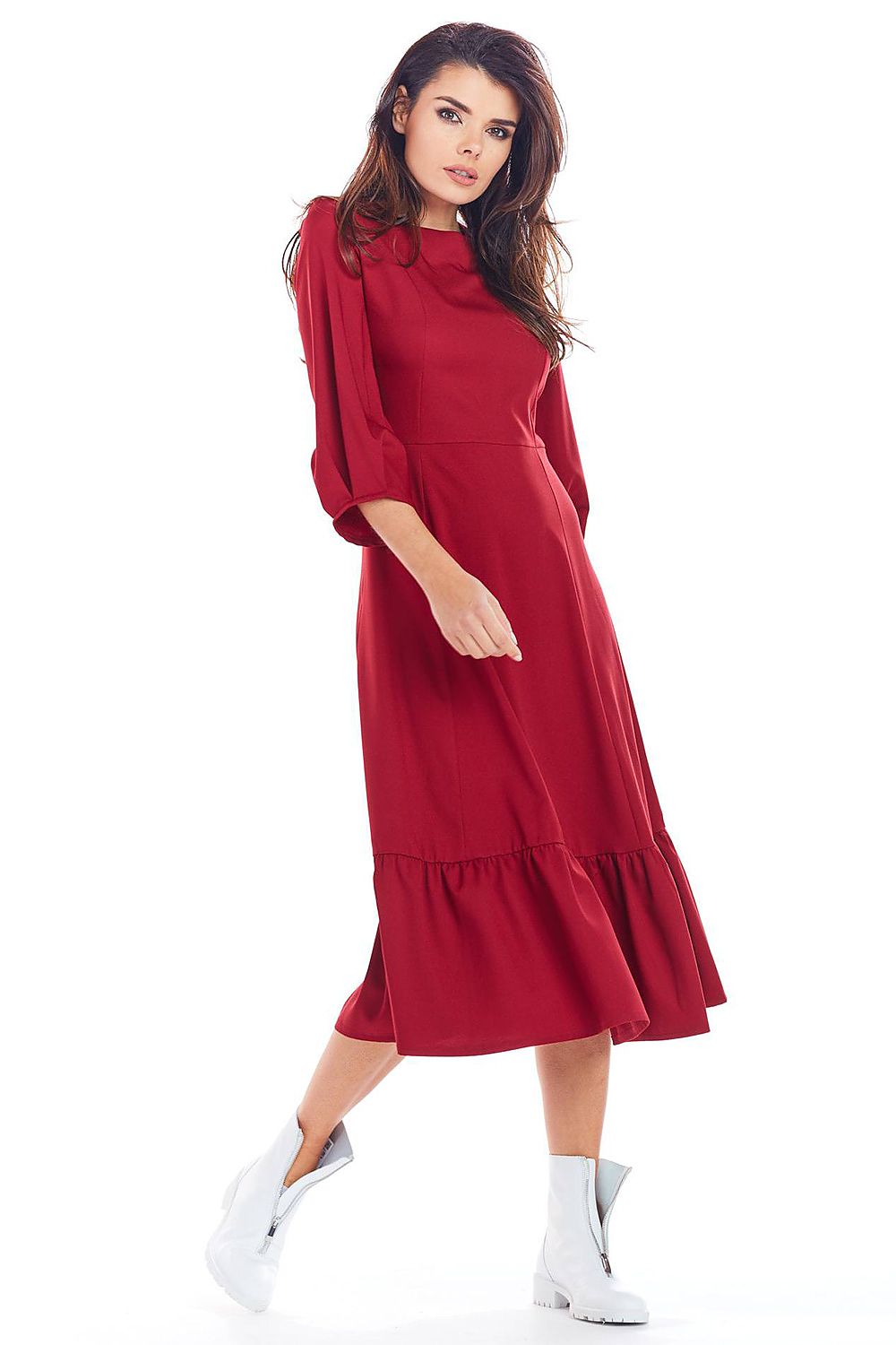 romantic solid round neck long sleeves midi day dress – Daydress | GUOCALI