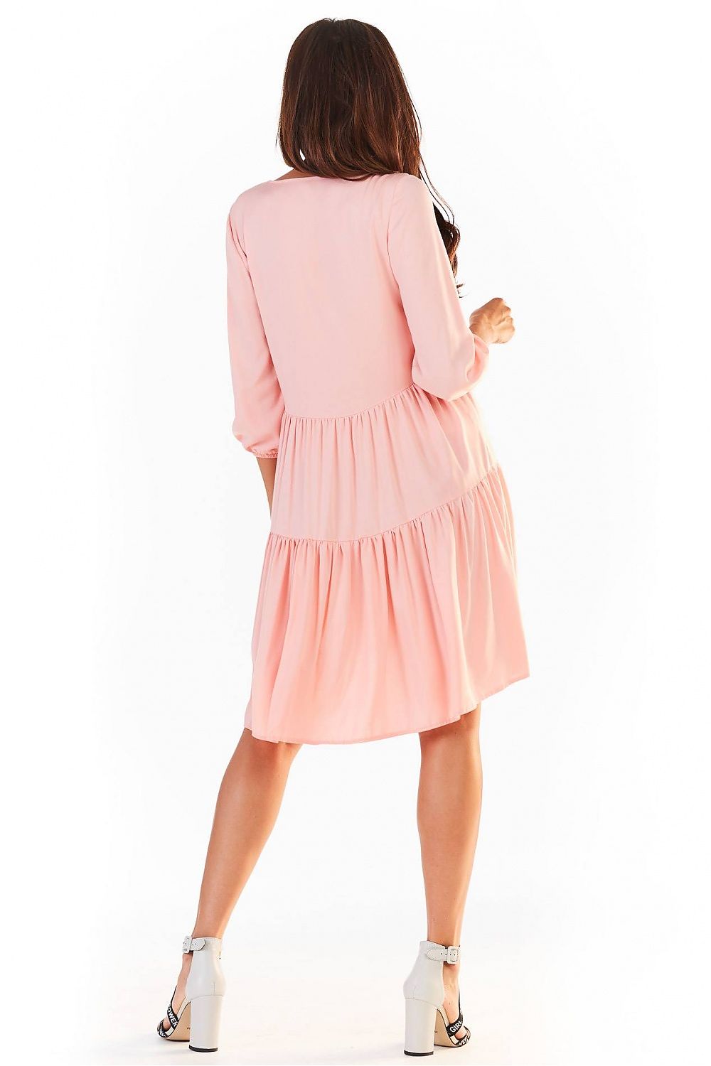 romantic solid tie neck three quarter sleeves knee-length day dress – Daydress | GUOCALI – view 4