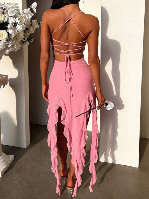 Ruffled Sexy Solid Color Slim Dress - Slim Dress - Guocali