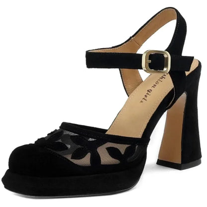 Sandals Women Sandals Leather Flower High Heels -Guocali