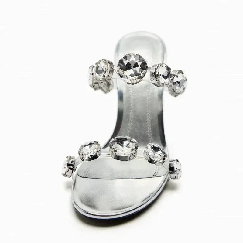 Sandals Women Sandals Shiny Rhinestone Heels -Guocali