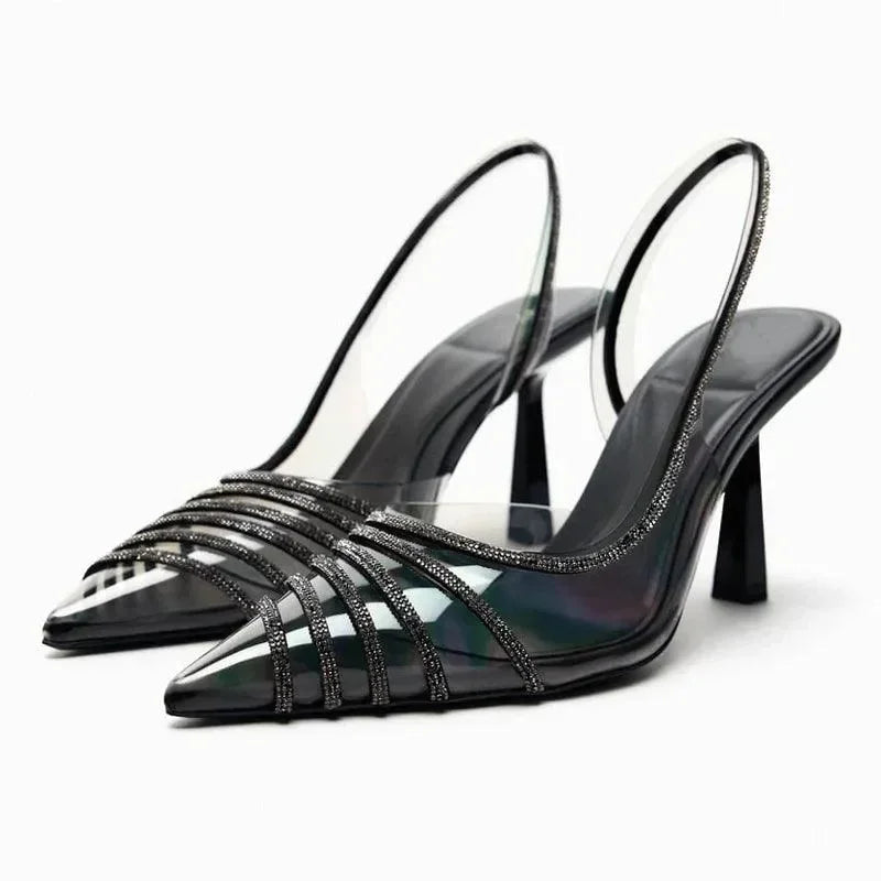 Sandals Women Sandals Shiny Rhinestone Heels -Guocali