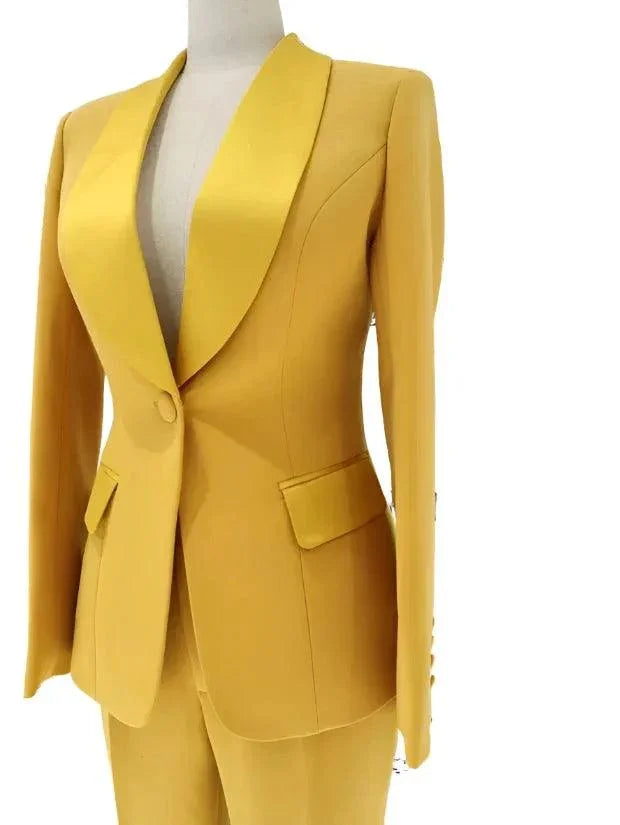 Satin Lapel Collar Pant Suit - Women Trouser Suits - Trouser Suit -Guocali