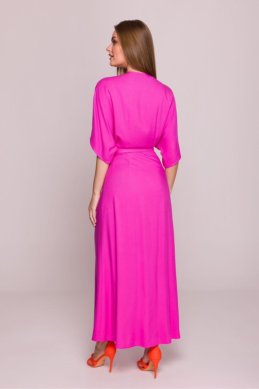 Satin Maxi Dress – V-Neck, Relaxed Cut, Tie Waist – Daydress | GUOCALI – view 4