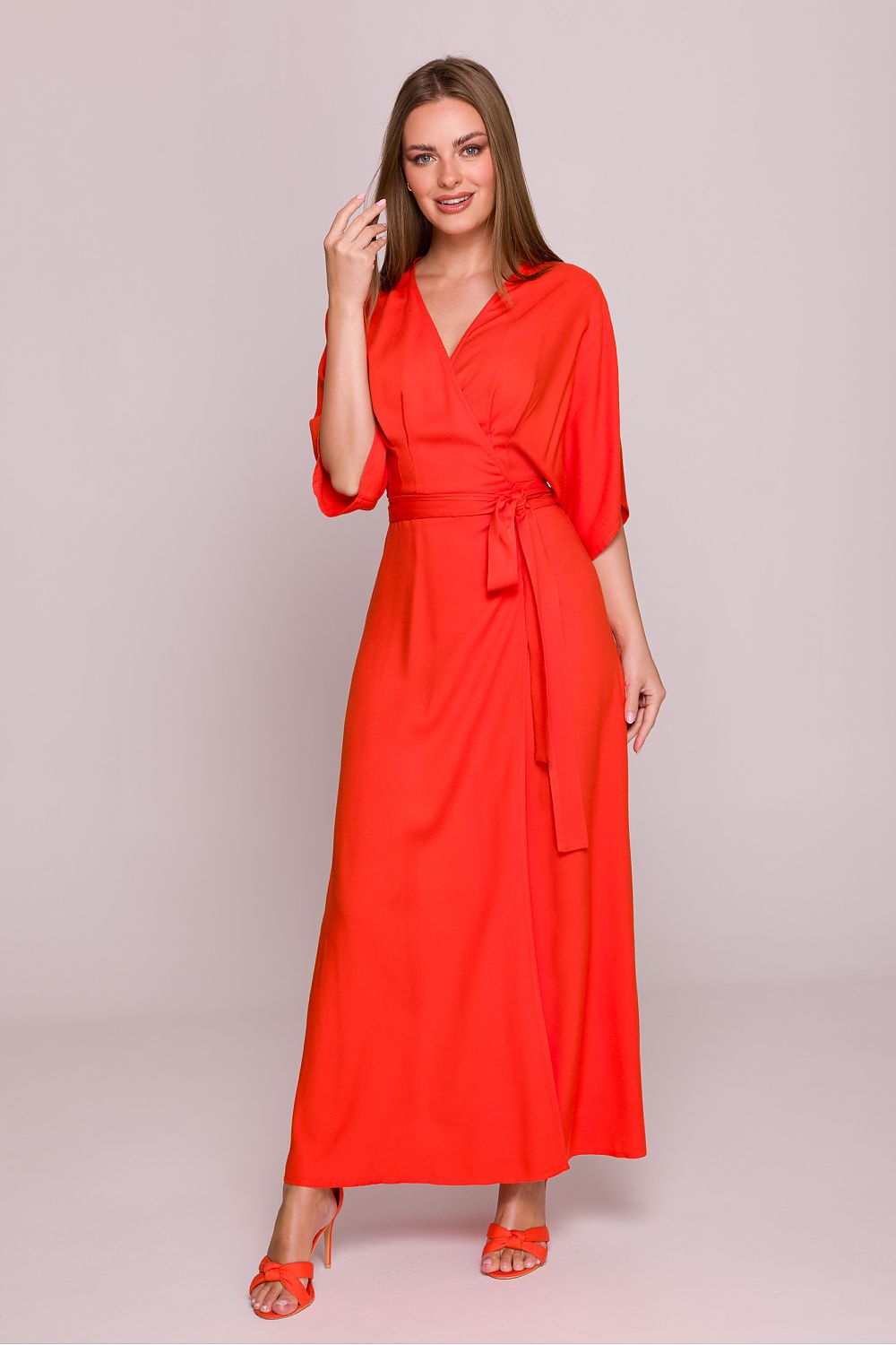 Satin Maxi Dress – V-Neck, Relaxed Cut, Tie Waist – Daydress | GUOCALI – view 5
