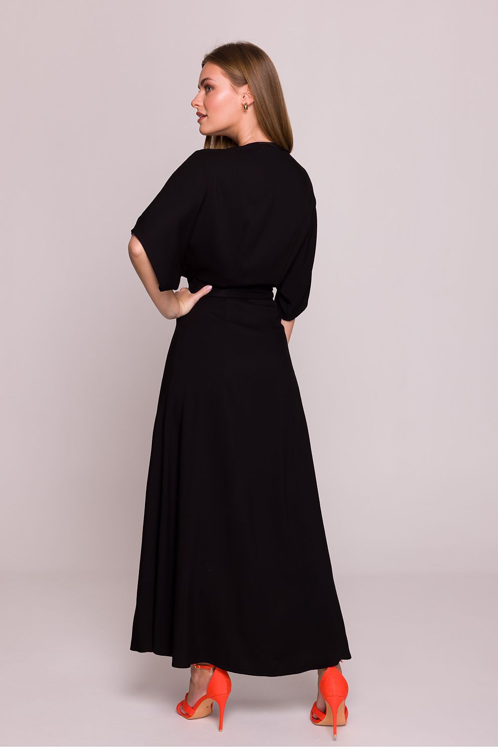 Satin Maxi Dress – V-Neck, Relaxed Cut, Tie Waist – Daydress | GUOCALI – view 8