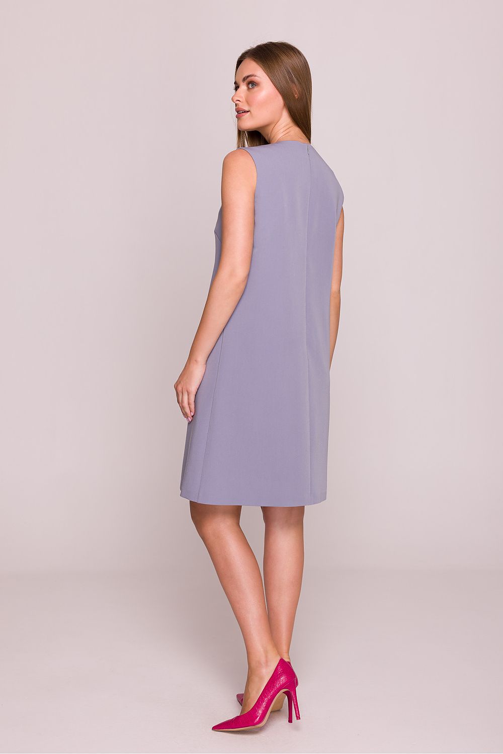 Satin Mini Dress – Round Neck, A-Line – Daydress | GUOCALI – view 6