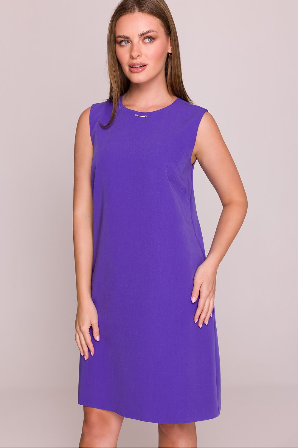 Satin Mini Dress – Round Neck, A-Line – Daydress | GUOCALI – view 7