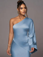 Satin Stitching One-shoulder Party Dress