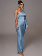 Satin Stitching One-shoulder Party Dress