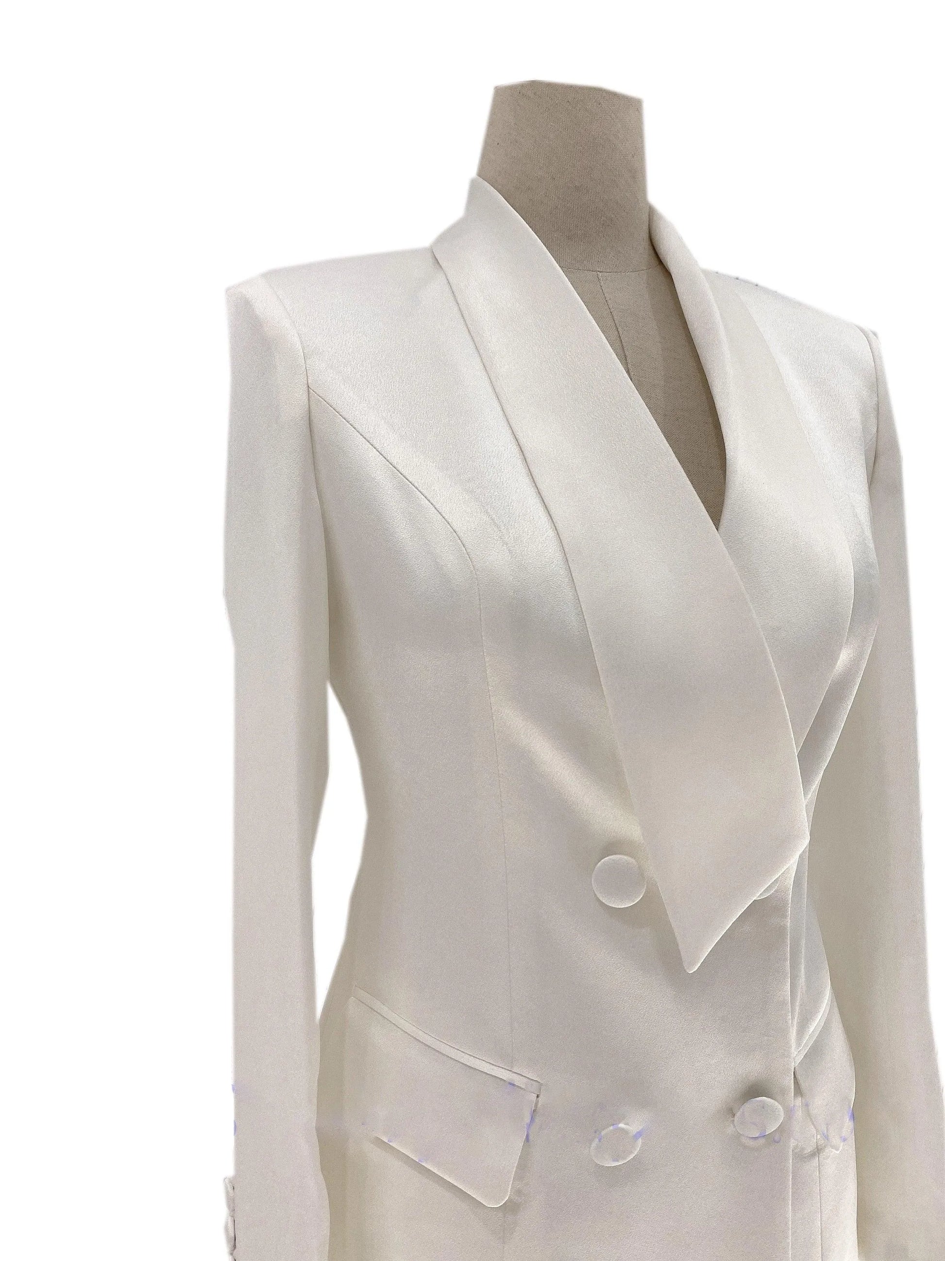 Satin Wide-Leg Double Breasted Pantsuit - Women Trouser Suits - Trouser Suit -Guocali
