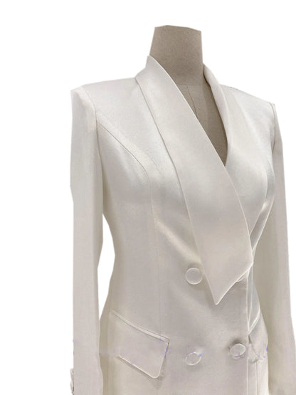 Satin Wide-Leg Double Breasted Pantsuit - Women Trouser Suits - Trouser Suit -Guocali