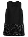 Sequin Bow Sleeveless A-Line Party Dress -Guocali
