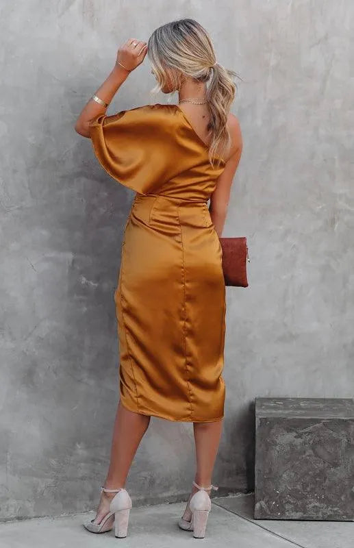 Sexy One Sleeve Irregular Pleated Party Dress -Guocali