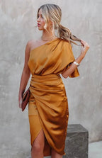 Sexy One Sleeve Irregular Pleated Party Dress