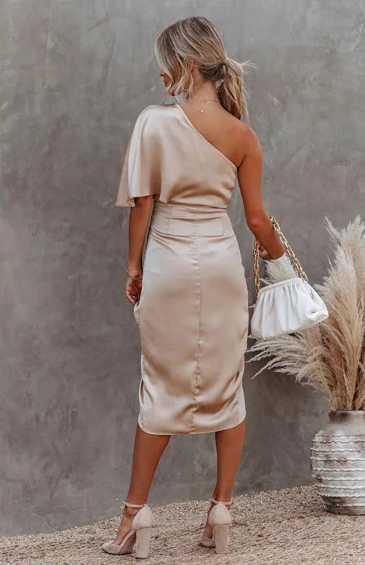 Sexy One Sleeve Irregular Pleated Party Dress -Guocali