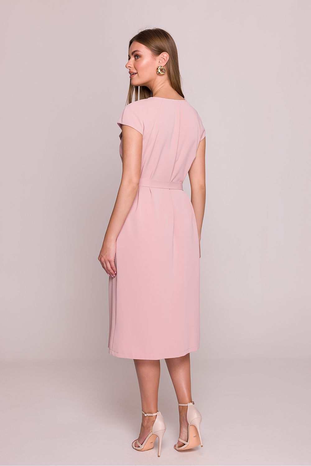 Short Sleeve Midi Dress – V-Neck, A-Line, Tie Waist – Daydress | GUOCALI – view 4