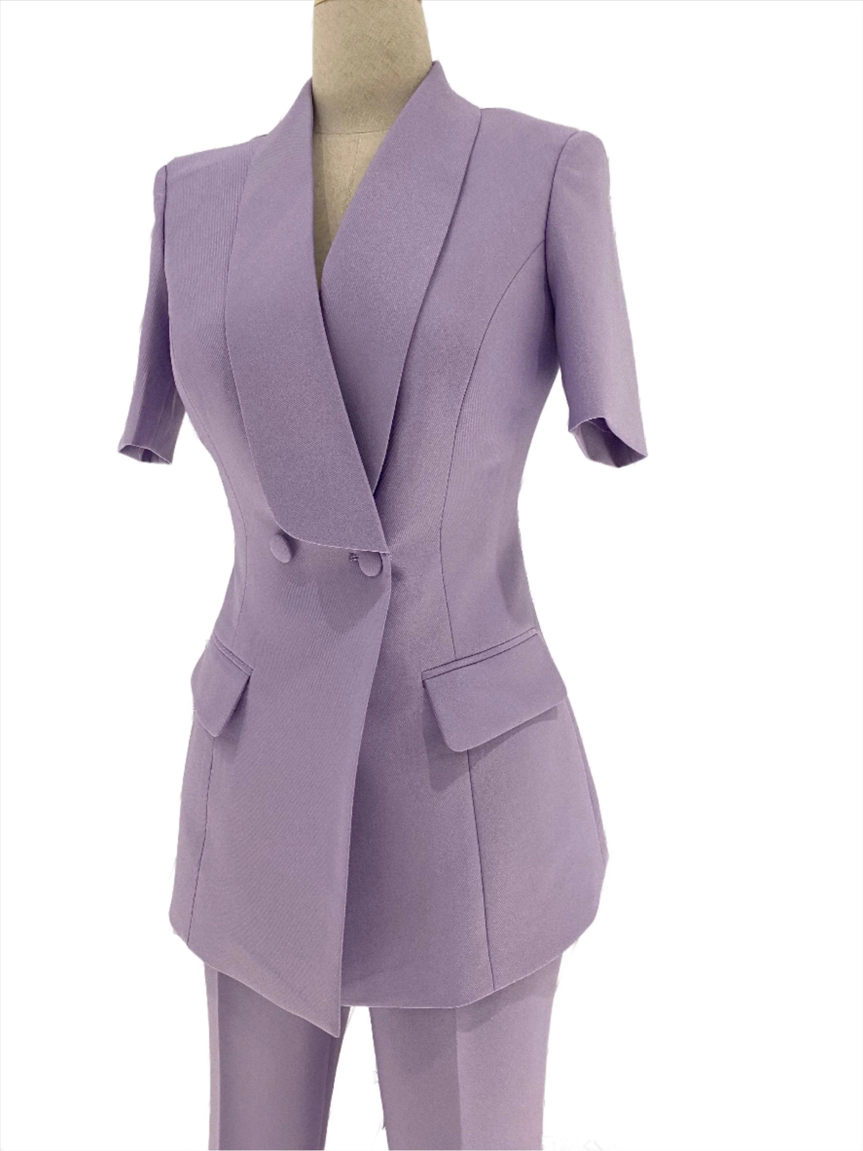 Chic Women's Pant Suit - Solid Button