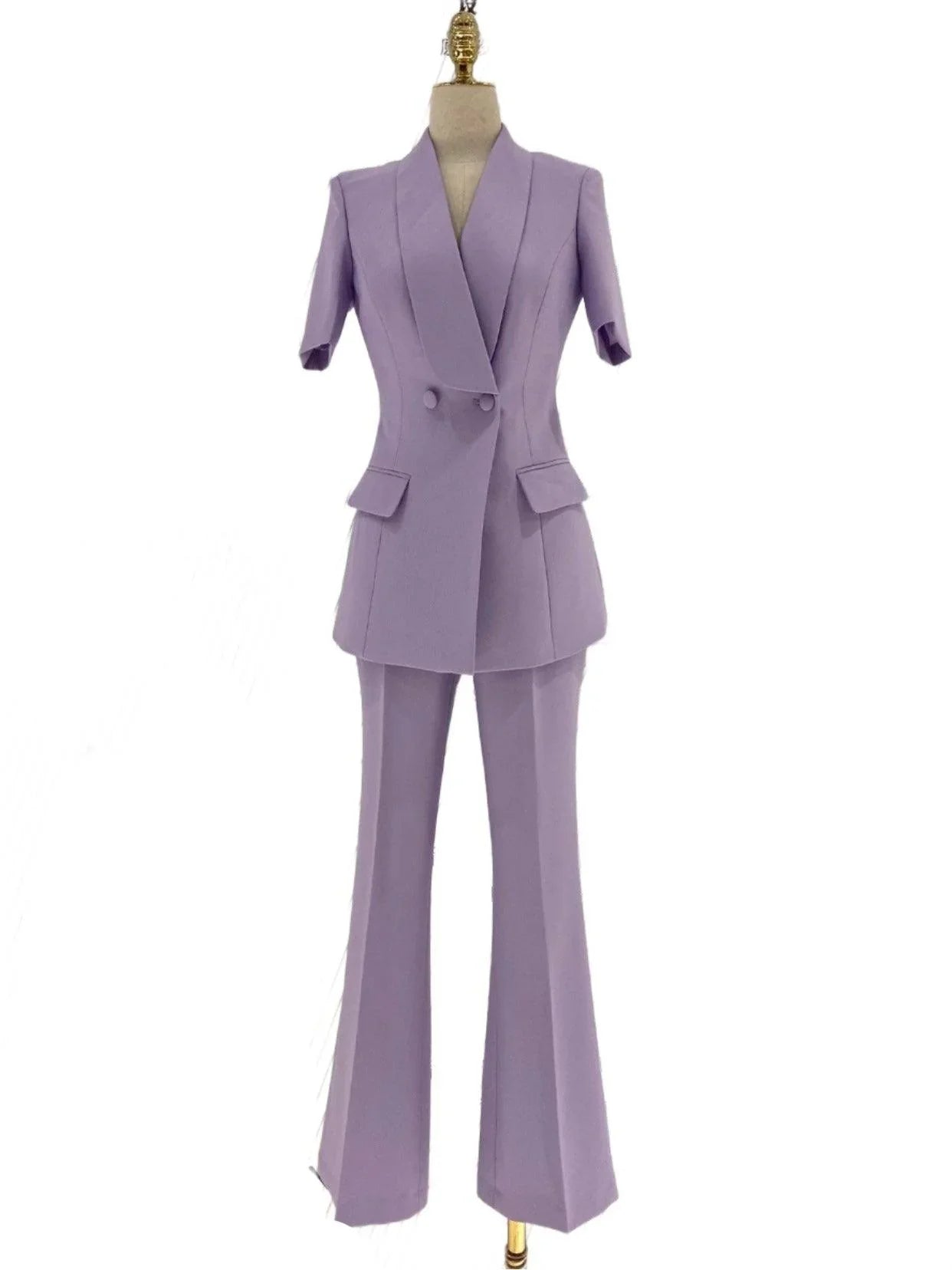 Chic Women's Pant Suit - Solid Button