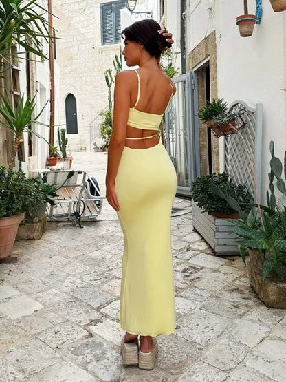 Slim Fit Backless Suspender Dress -Guocali