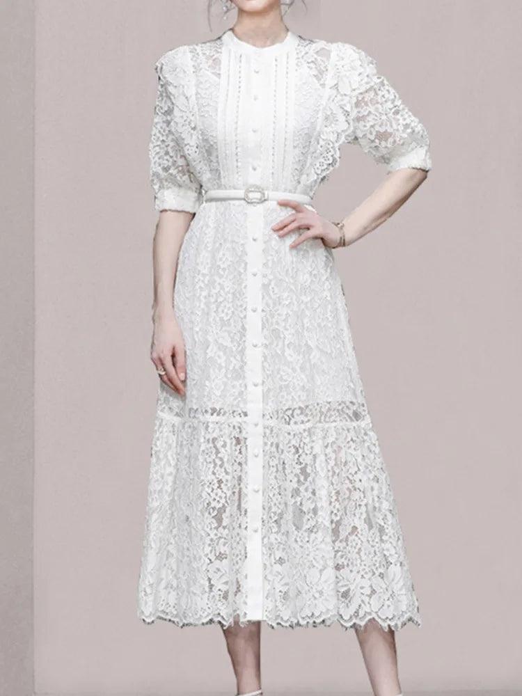 Solid Color Camisole Belted Embroidered Dress - Embroidered Dress - Guocali