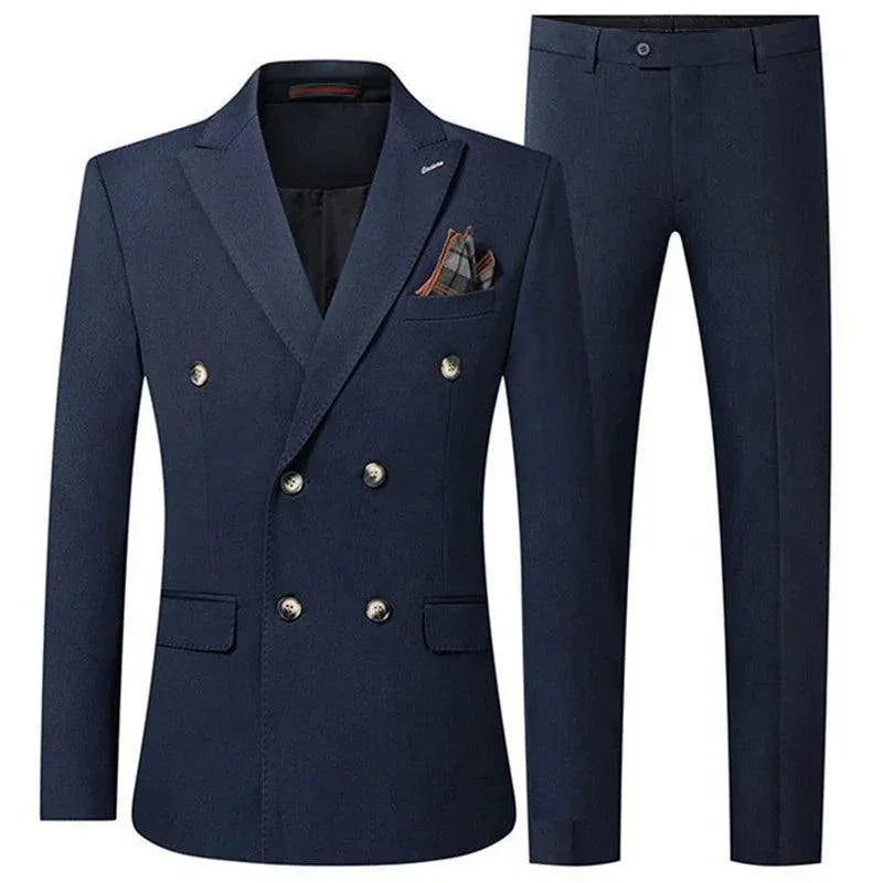 Solid Double-Breasted Suit for Men - Business Formal -Guocali